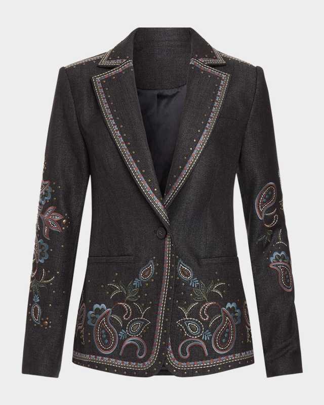 Laura Embroidered Denim Blazer